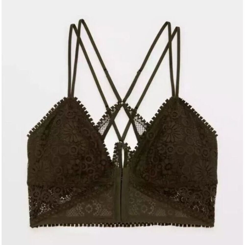 NWT Aerie Joy Lace Padded Longline Bralette Olive Green Size‎ Small